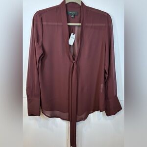Banana Republic Sheer Tie-Neck Blouse NWT Mauve Long Sleeve Size Small